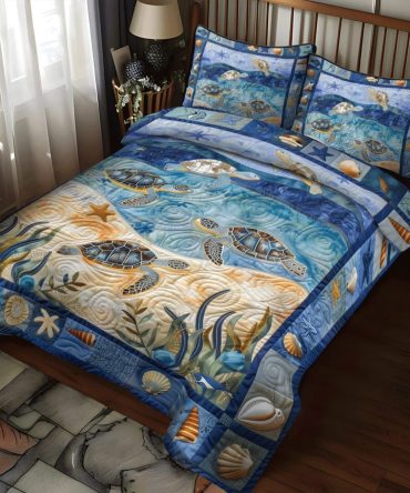 Ocean Turtle 3-Piece Quilted Bedding Set