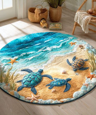 Ocean Turtle Journey Quilted Round Mat