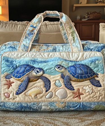 Ocean Turtle Quilted Duffle Bag — Quilted Sea Turtle Weekender Travel & Gym Bag for Beach, Overnight, Carry-On