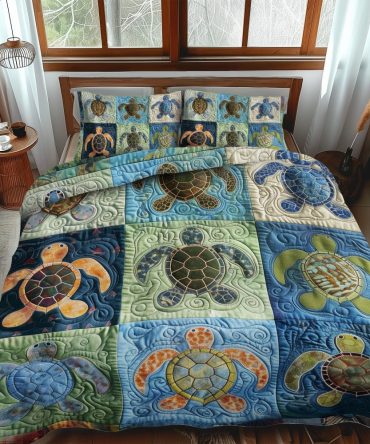 Oceanic Turtle Dream 3-Piece Quilted Bedding Set