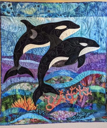Orca Song Waves Quilted Blanket