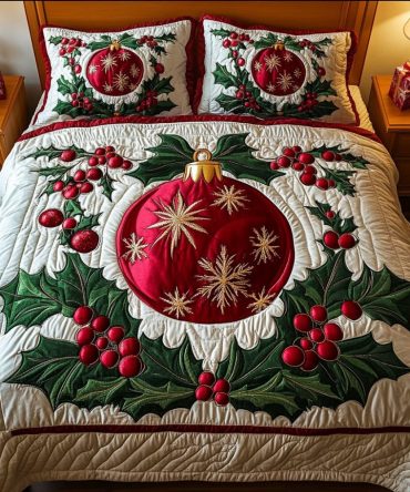 Ornament Delight 3-Piece Quilted Bedding Set