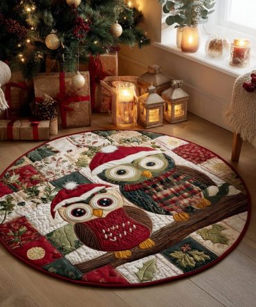 Owl Christmas Quilted Round Mat