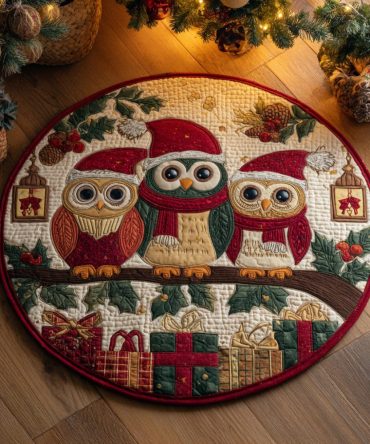 Owl Holly Quilted Round Mat