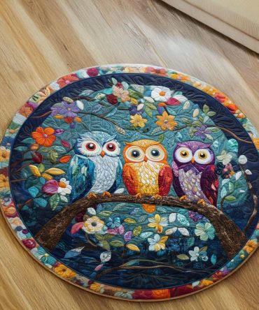 Owls Of Tranquility Quilted Round Mat