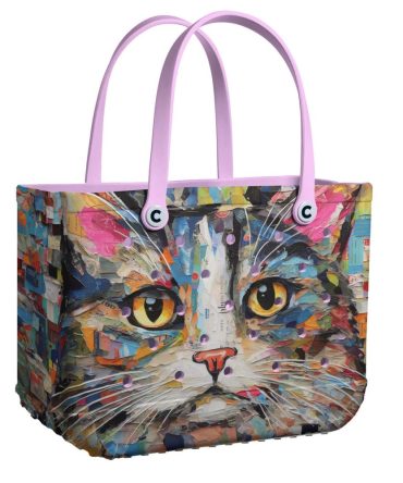 Bucket Tote Bag, Limited Edition Bogg Bag, Beach Bag Paper Purrfection
