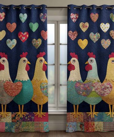Pastel Chicken Parade Quilted Curtains