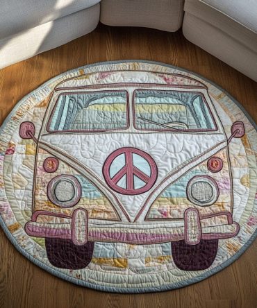 Pastel Peace Bus Quilted Round Mat