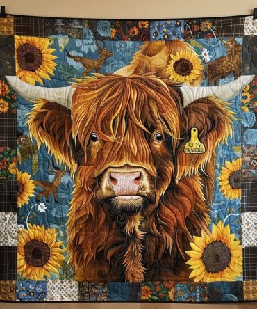 Pastoral Cow And Sunflower Quilted Blanket