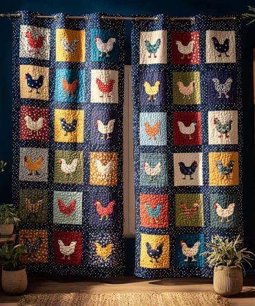 Patchwork Chicken Grid Quilted Curtains