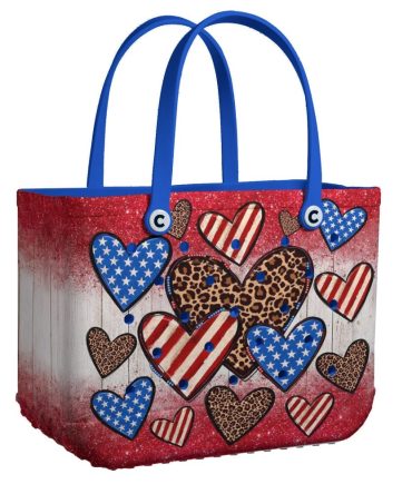 Stylish Patriotic Heart Tote Bag - Leopard & Stars Design, Perfect For Everyday Use!