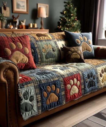 Paw Print Joy Quilted Sofa Cover