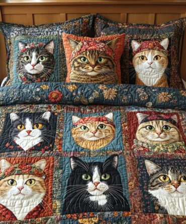 Paws Whimsy 3-Piece Quilted Bedding Set