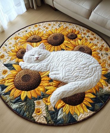 Paws And Sunflowers Quilted Round Mat