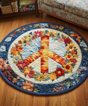 Peace Bloom Quilted Round Mat