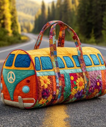 Peace Van Quilted Duffle Bag - Retro Bohemian Travel & Gym Bag