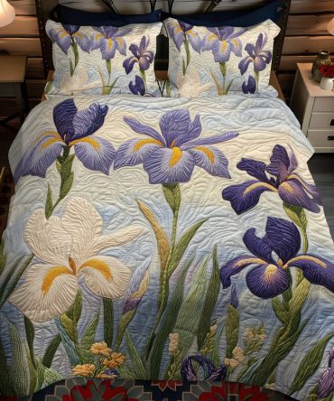 Peaceful Iris 3-Piece Quilted Bedding Set