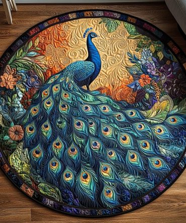 Peacock Radiance Quilted Round Mat