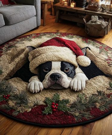 Peeking Boston Terrier Quilted Round Mat