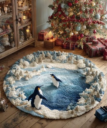 Penguin Frost Path Quilted Round Mat