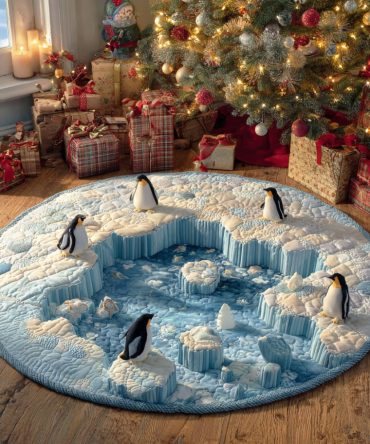 Penguin Winter Glow Quilted Round Mat