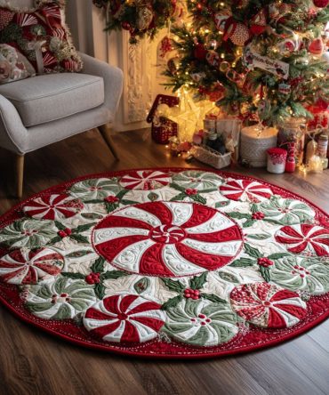Peppermint Joy Quilted Round Mat