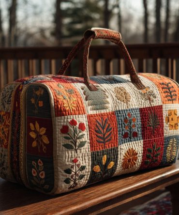 Petal Serenade Quilted Duffle Bag - Stylish Travel & Gym Tote with Floral Design