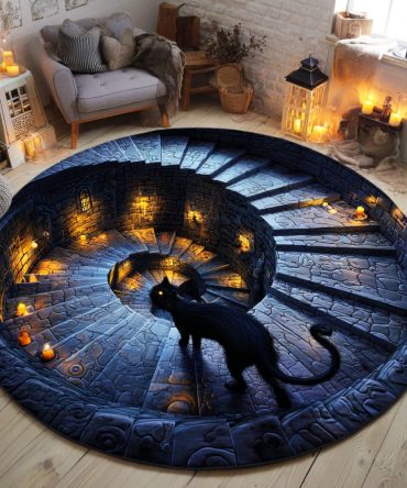 Phantom Cat Stairs Quilted Round Mat
