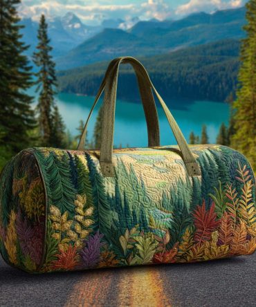 Pine Journey Quilted Duffle Bag — Forest-Print Quilted Travel Carry-On & Weekend Gym Duffle for Outdoor Adventures