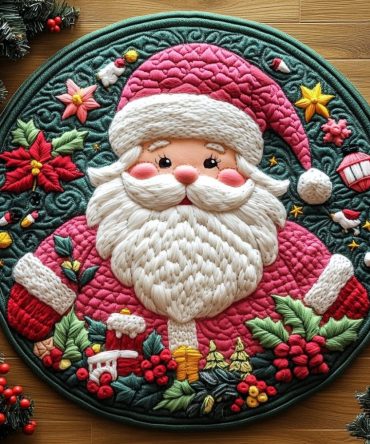 Pink Santa Quilted Round Mat