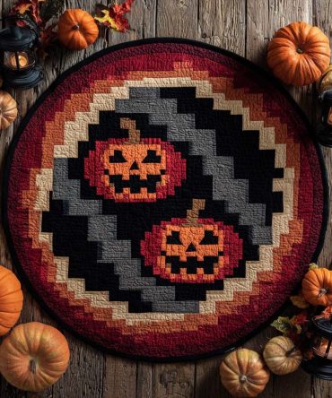 Pixel Pumpkin Duo Quilted Round Mat