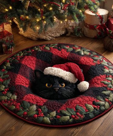 Plaid Santa Quilted Round Mat