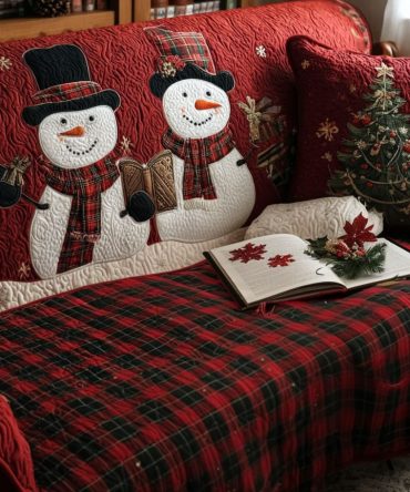 Plaid Snowman Cheer Quilted Sofa Cover