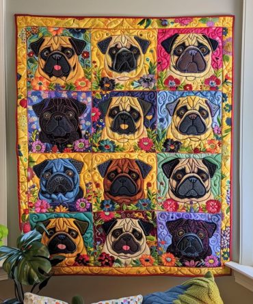 Playful Pugs Quilted Blanket