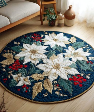 Poinsettia Berry Quilted Round Mat