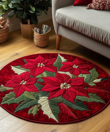 Poinsettia Bloom Quilted Round Mat