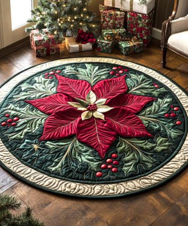 Poinsettia Radiance Quilted Round Mat