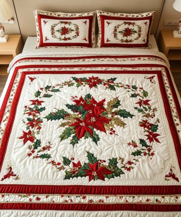 Poinsettia Spirit 3-Piece Quilted Bedding Set