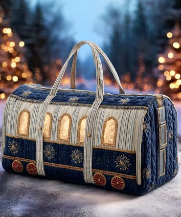 Polar Christmas Train Quilted Duffle Bag - Festive Holiday Weekender & Carry-On Travel Bag for Kids & Adults