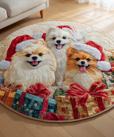 Pomeranian Presents Quilted Round Mat