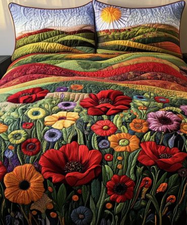 Poppy Garden Delight 3-Piece Quilted Bedding Set