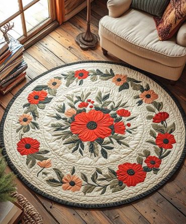 Poppy Meadow Breeze Quilted Round Mat