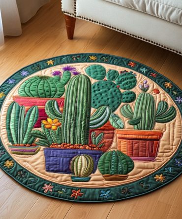 Potted Cactus Garden Quilted Round Mat