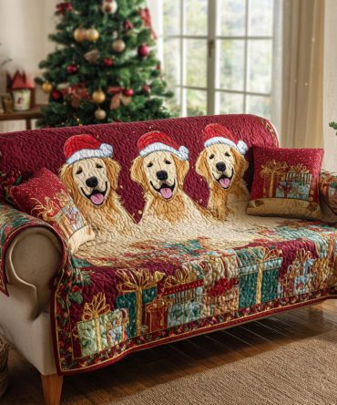 Presents Golden Retriever Quilted Sofa Cover