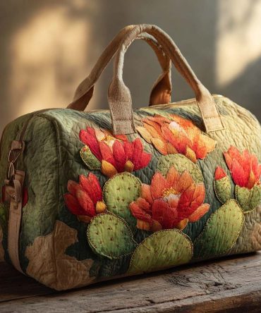 Prickly Bloom Quilted Duffle Bag - Stylish Travel & Gym Bag with Floral Design