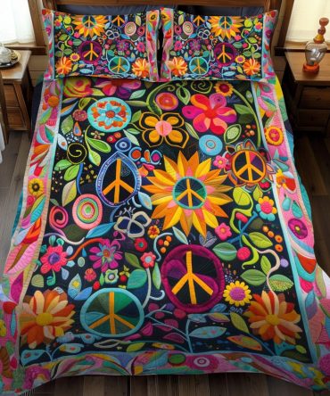 Psychedelic Peace 3-Piece Quilted Bedding Set