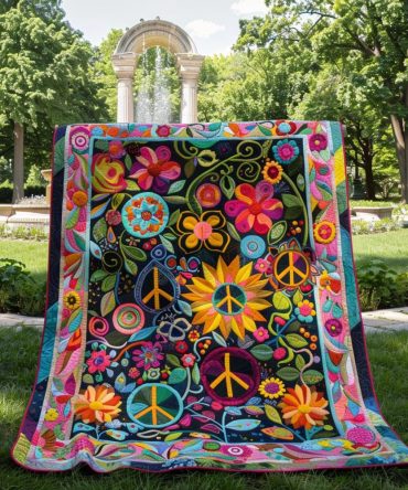 Psychedelic Peace Quilted Blanket