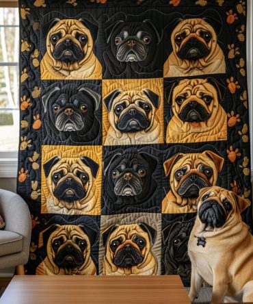 Pug Trail Quilted Blanket