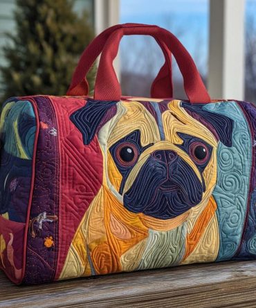Puglet Charm Quilted Duffle Bag - Adorable Pug Travel Weekender & Gym Bag, Quilted Overnight Carry-On for Dog Lovers & Gifts