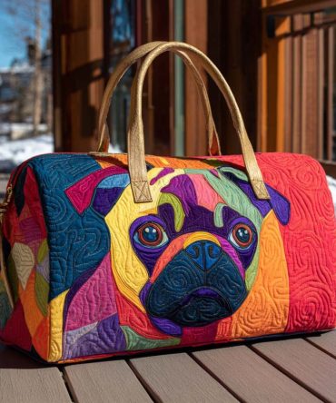 Puglet Joy Quilted Duffle Bag — Cute Pug Travel Duffle, Quilted Overnight & Gym Bag for Dog Lovers